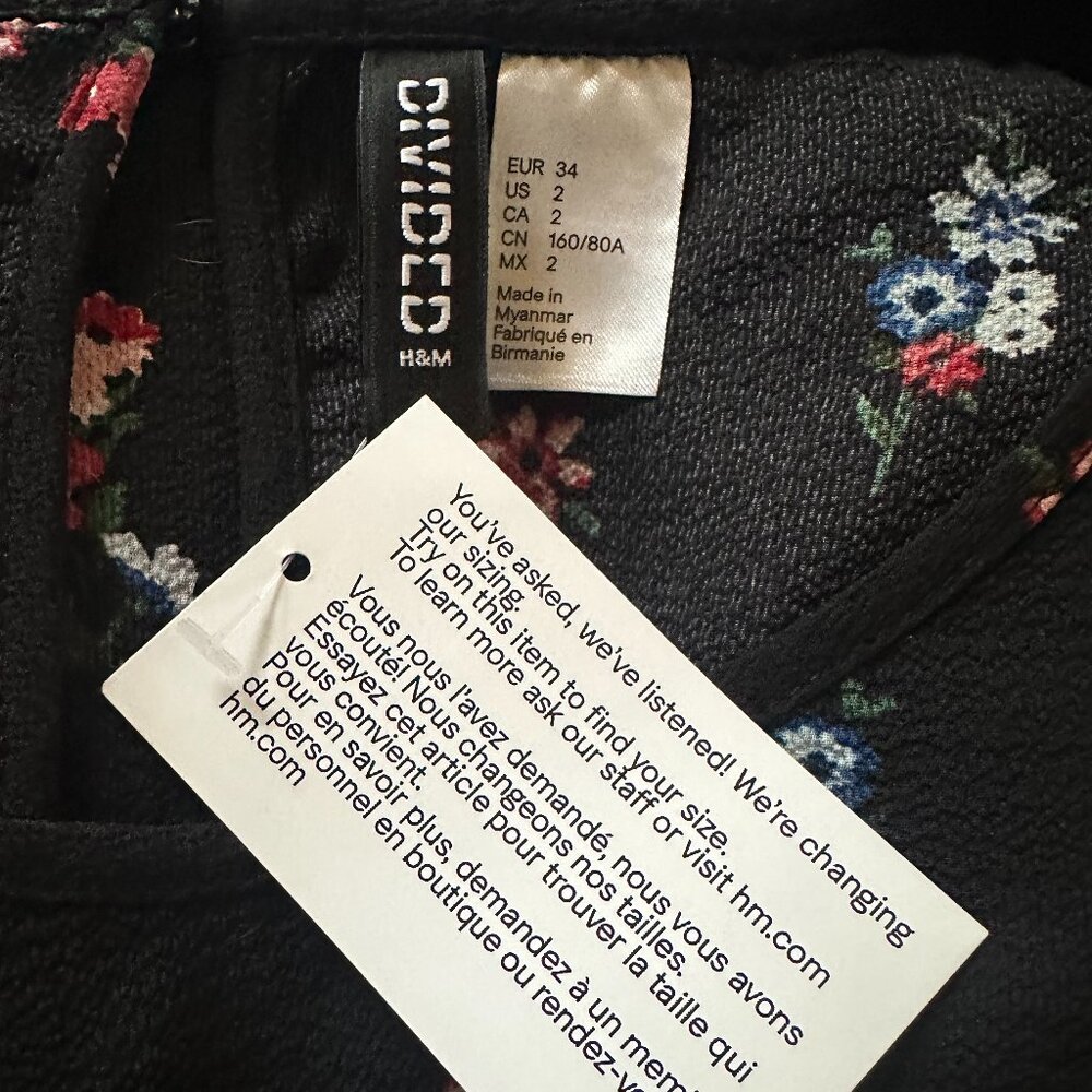 H&M DIVIDED Black Floral Print Dress Size 2 - Picture 6 of 6